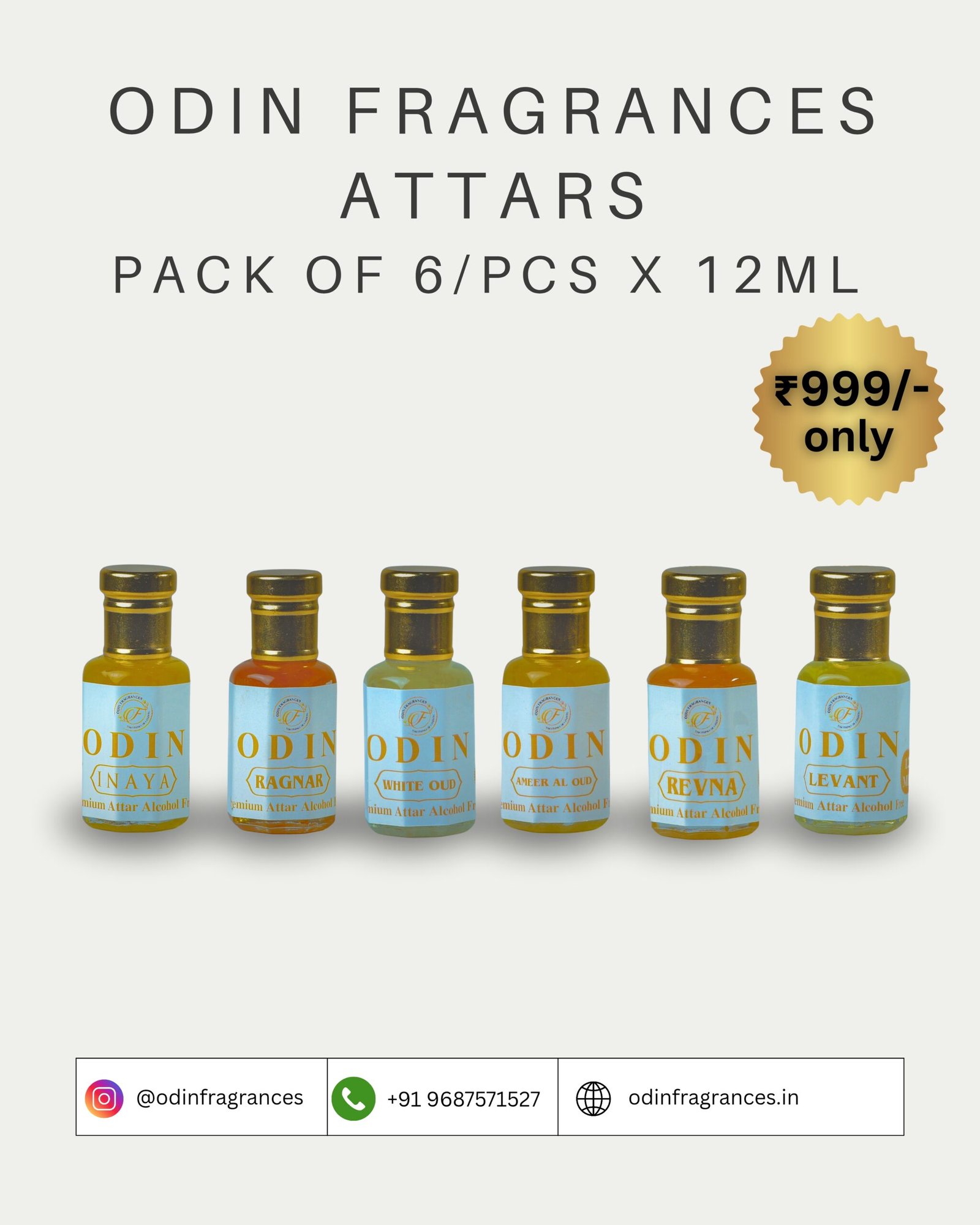 ODIN FRAGRANCES PACK OF 6 x 12ML POCKET ATTARS | UNISEX ATTARS WITH LONG LASTING |
